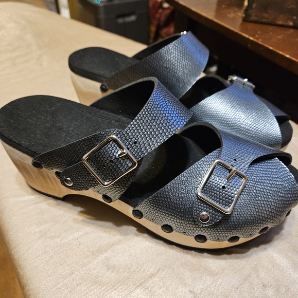 Mohop STUDDED CLOG PEEP TOE MULE IN PEWTER women's size 8 - Picture 2 of 8